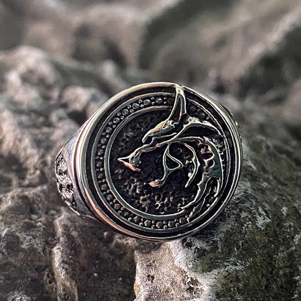 Nordic Wizard Wolf Stainless Steel Signet Ring