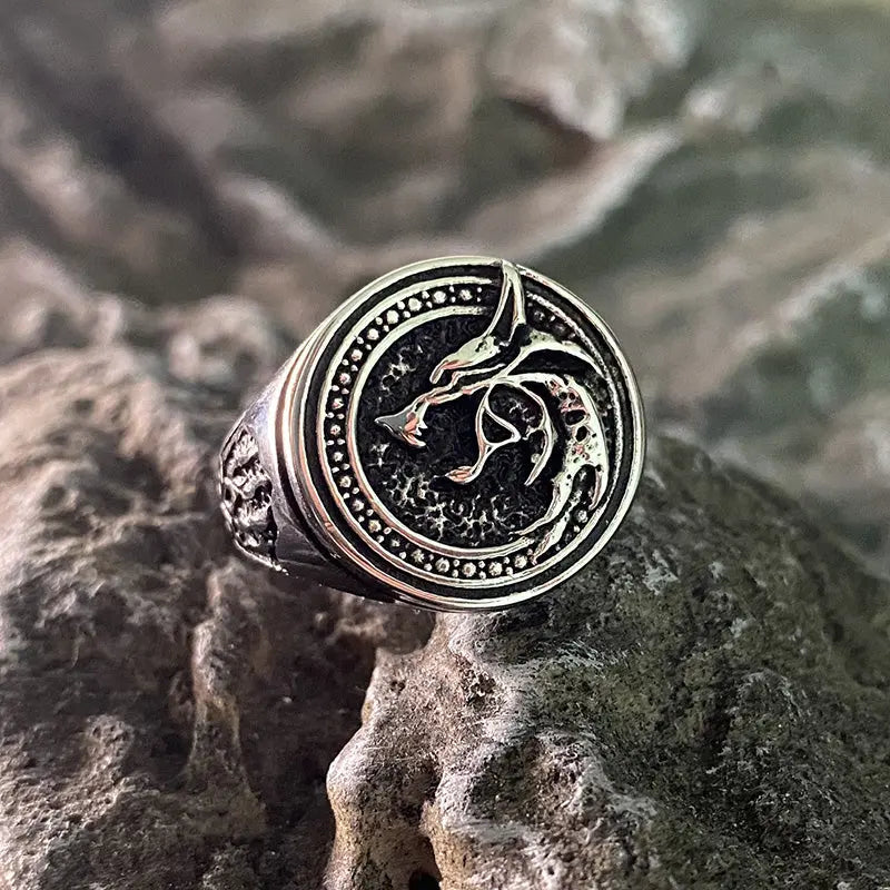 Nordic Wizard Wolf Stainless Steel Signet Ring
