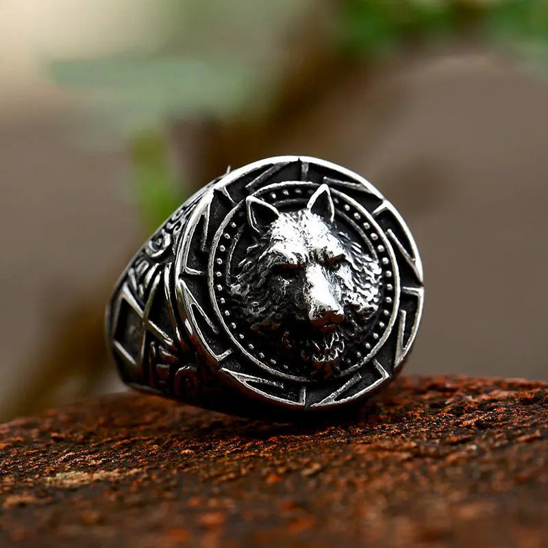 Nordic Wolf Head Signet Stainless Steel Ring