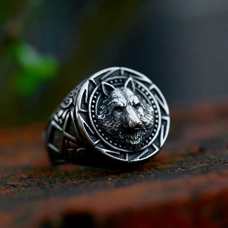 Nordic Wolf Head Signet Stainless Steel Ring