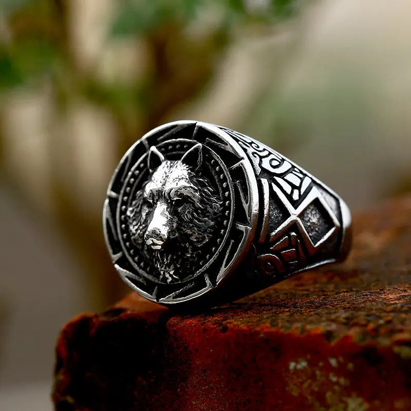 Nordic Wolf Head Signet Stainless Steel Ring