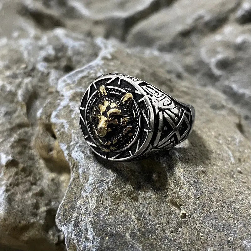 Nordic Wolf Head Signet Stainless Steel Ring