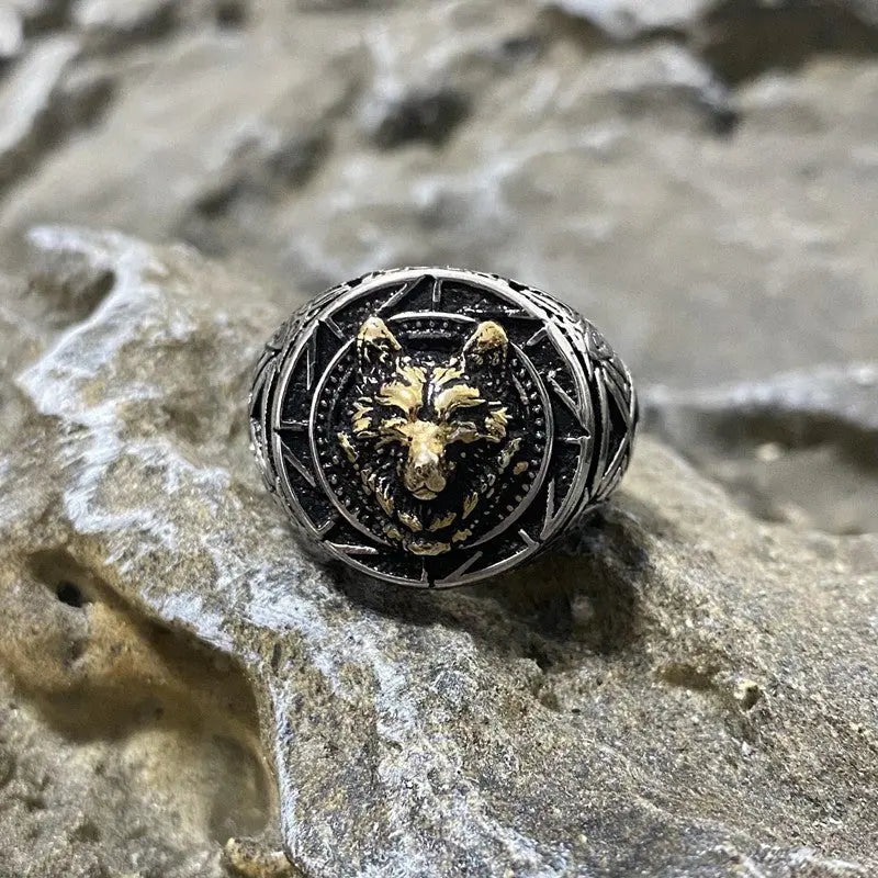 Nordic Wolf Head Signet Stainless Steel Ring