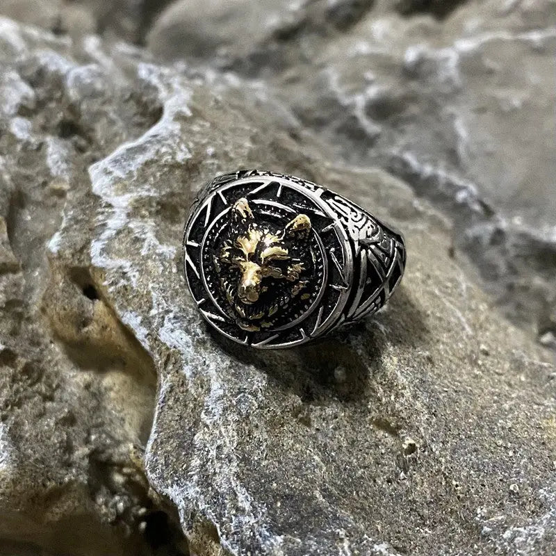 Nordic Wolf Head Signet Stainless Steel Ring