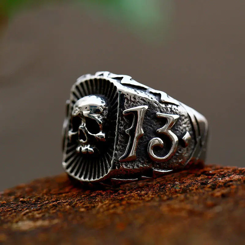 Number 13 Skull Stainless Steel Ring