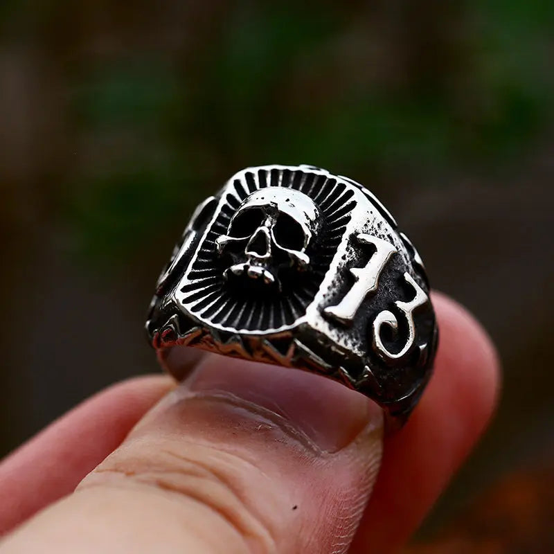 Number 13 Skull Stainless Steel Ring