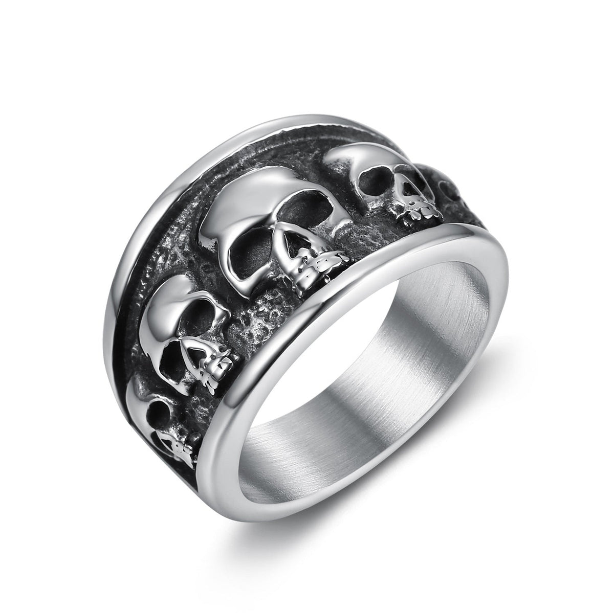 Vintage Multi Skull Wide Band Stainless Steel Ring