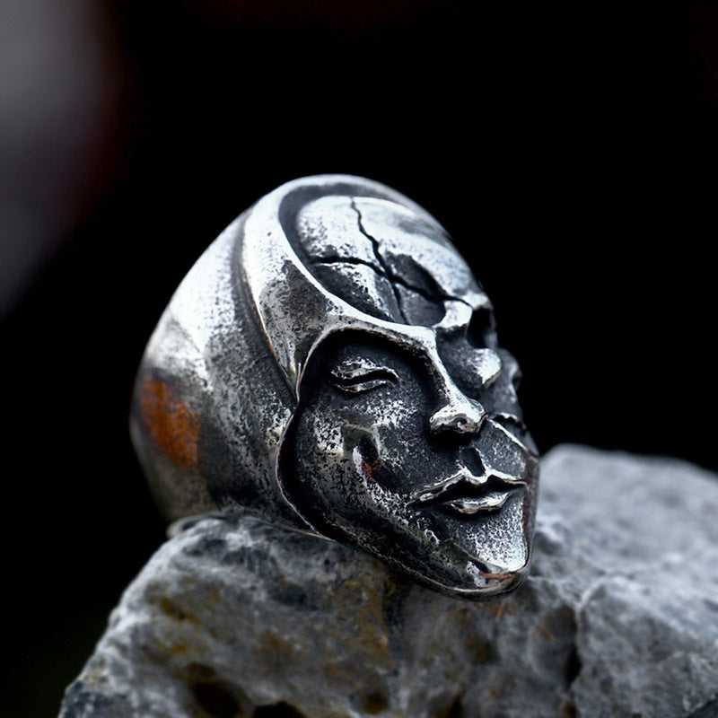 Skull In Face Stainless Steel Ring