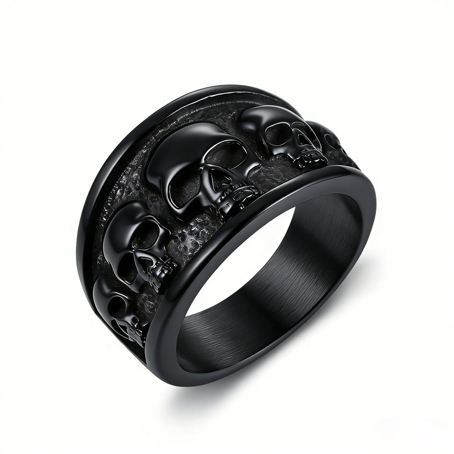 Vintage Multi Skull Wide Band Stainless Steel Ring