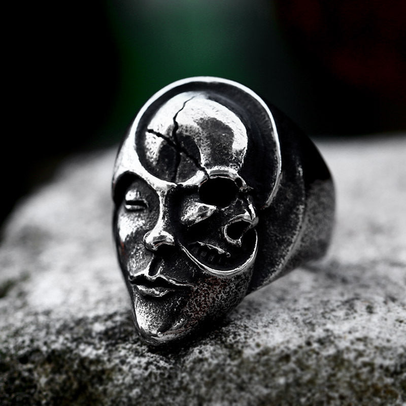 Skull In Face Stainless Steel Ring
