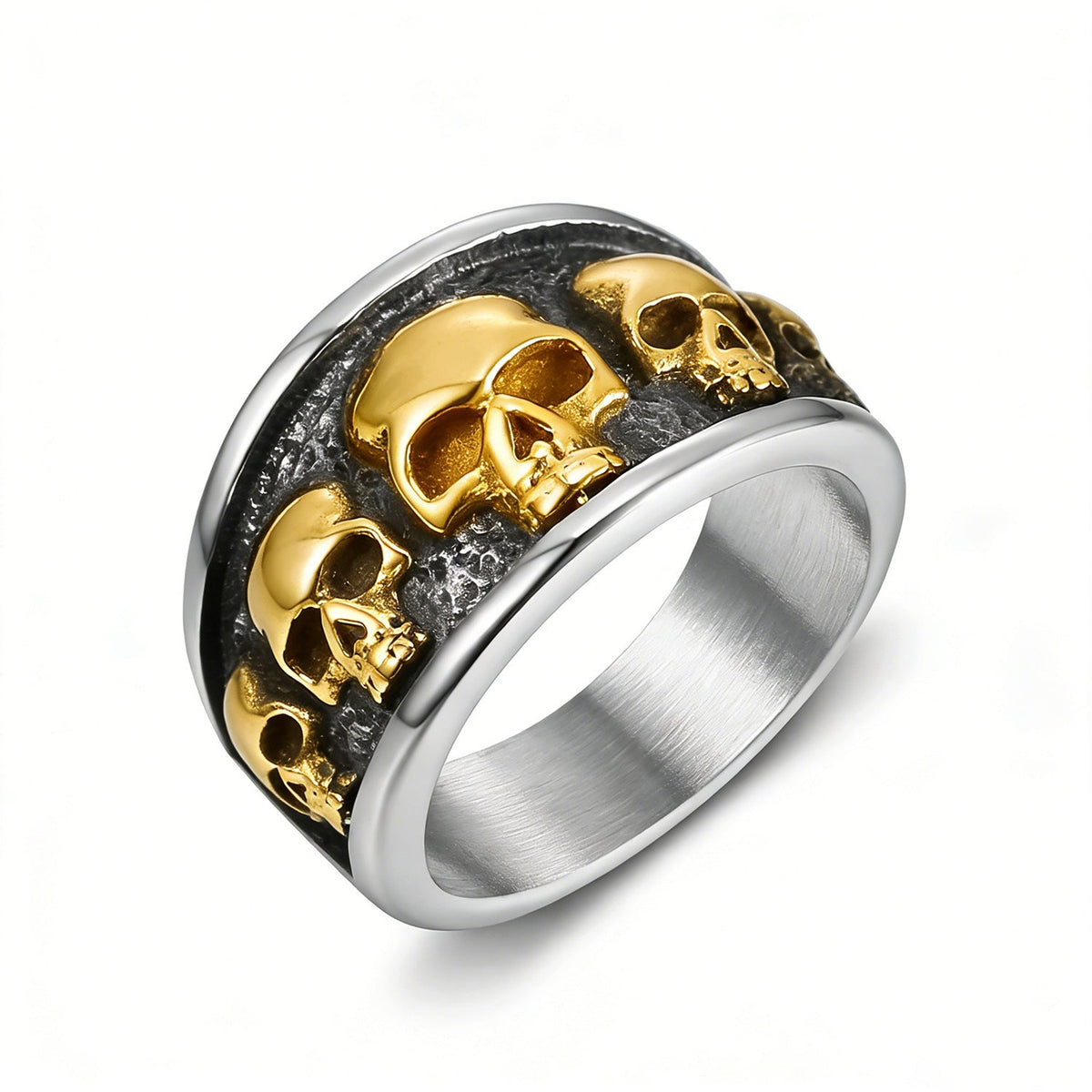 Vintage Multi Skull Wide Band Stainless Steel Ring