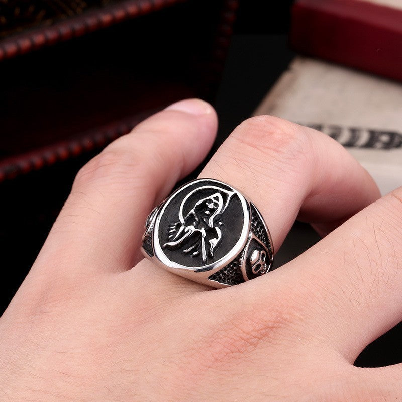 Vintage Grim Reaper Scythe Stainless Steel Ring
