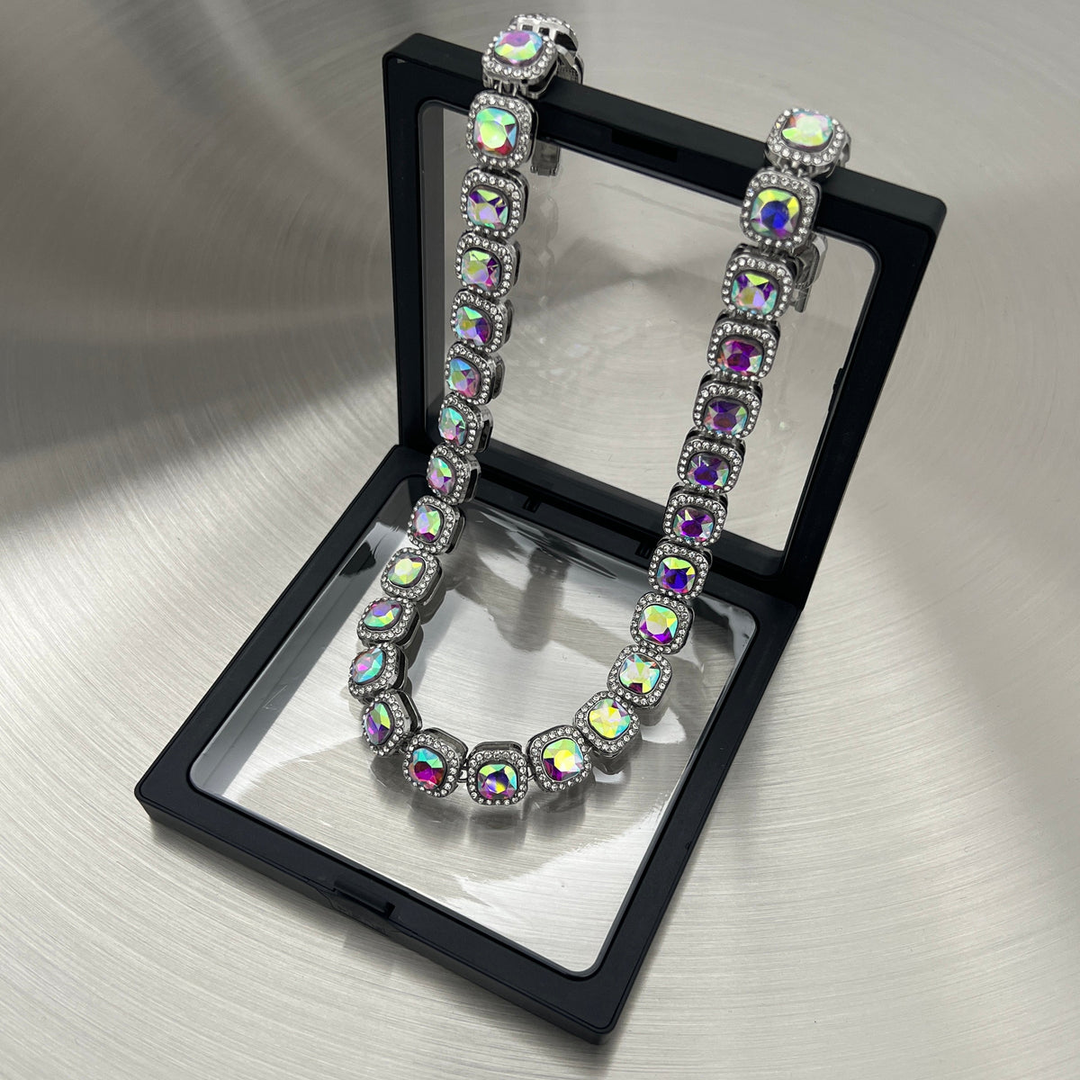 Square gemstone necklace