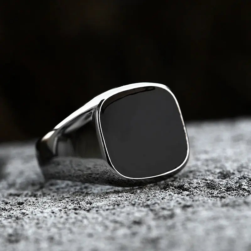 Obsidian Glossy Epoxy Stainless Steel Ring