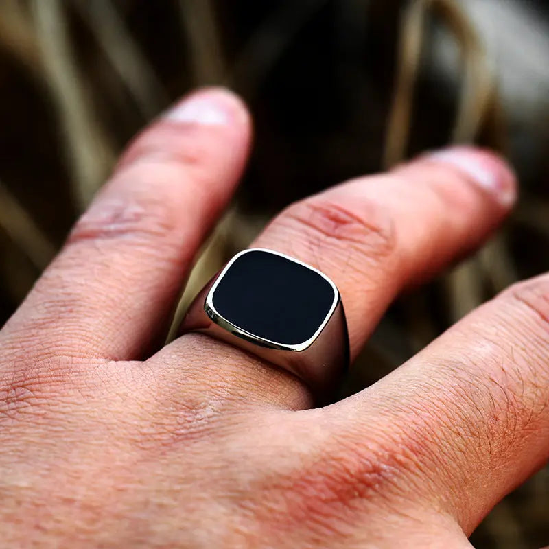 Obsidian Glossy Epoxy Stainless Steel Ring