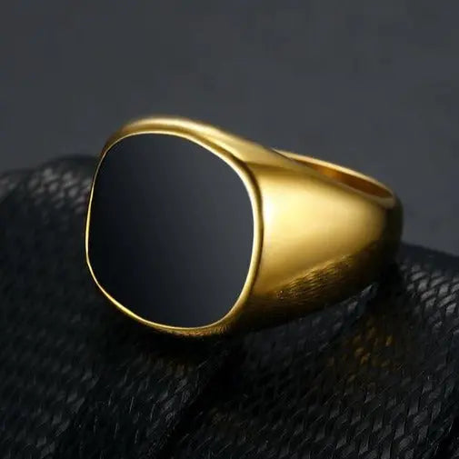 Obsidian Glossy Epoxy Stainless Steel Ring