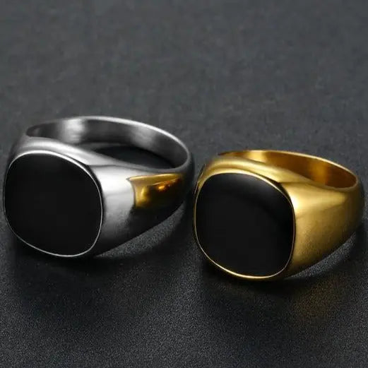 Obsidian Glossy Epoxy Stainless Steel Ring