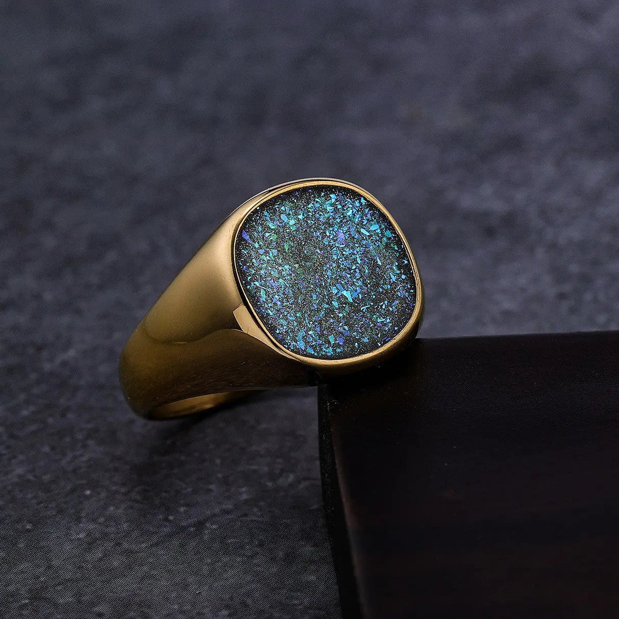 Obsidian Glossy Epoxy Stainless Steel Ring