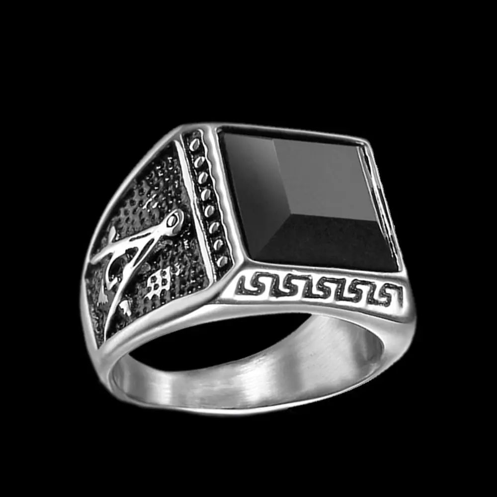 Obsidian Masonic Stainless Steel Ring