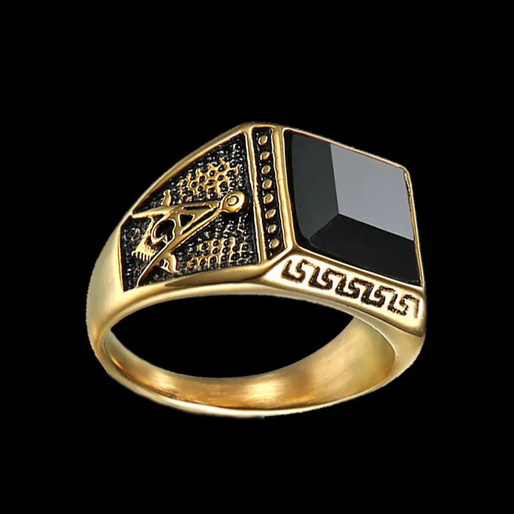 Obsidian Masonic Stainless Steel Ring