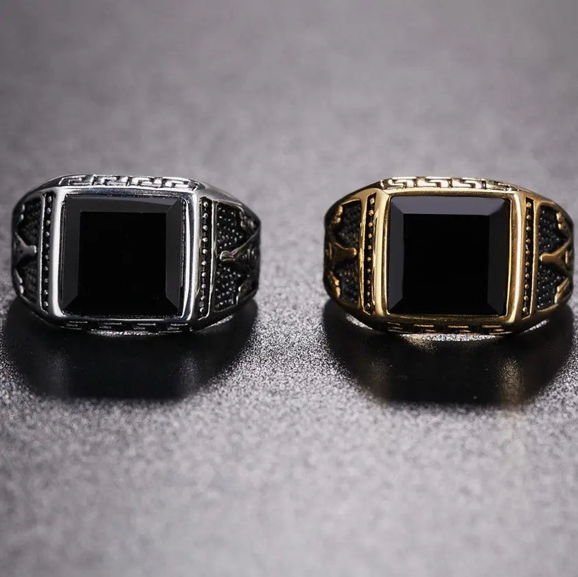 Obsidian Masonic Stainless Steel Ring