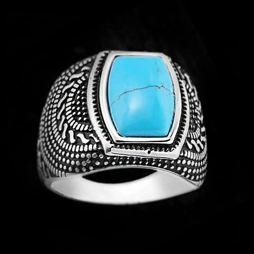 Obsidian-Turquoise Vintage Stainless Steel Ring