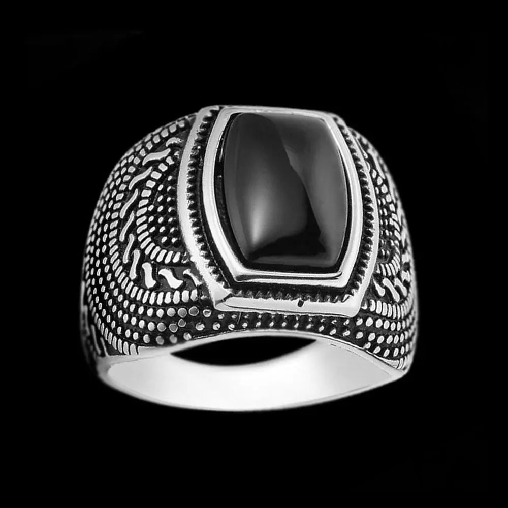 Obsidian-Turquoise Vintage Stainless Steel Ring