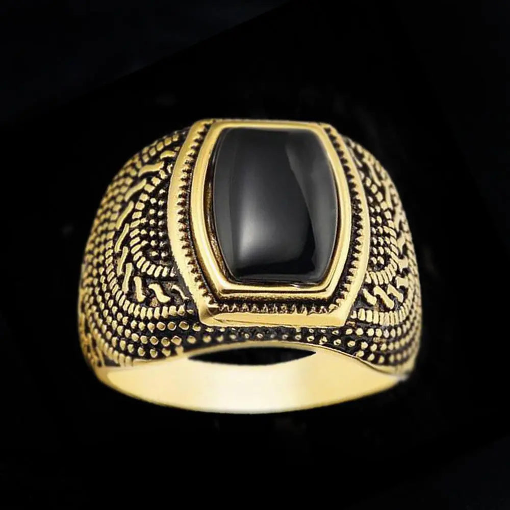 Obsidian-Turquoise Vintage Stainless Steel Ring