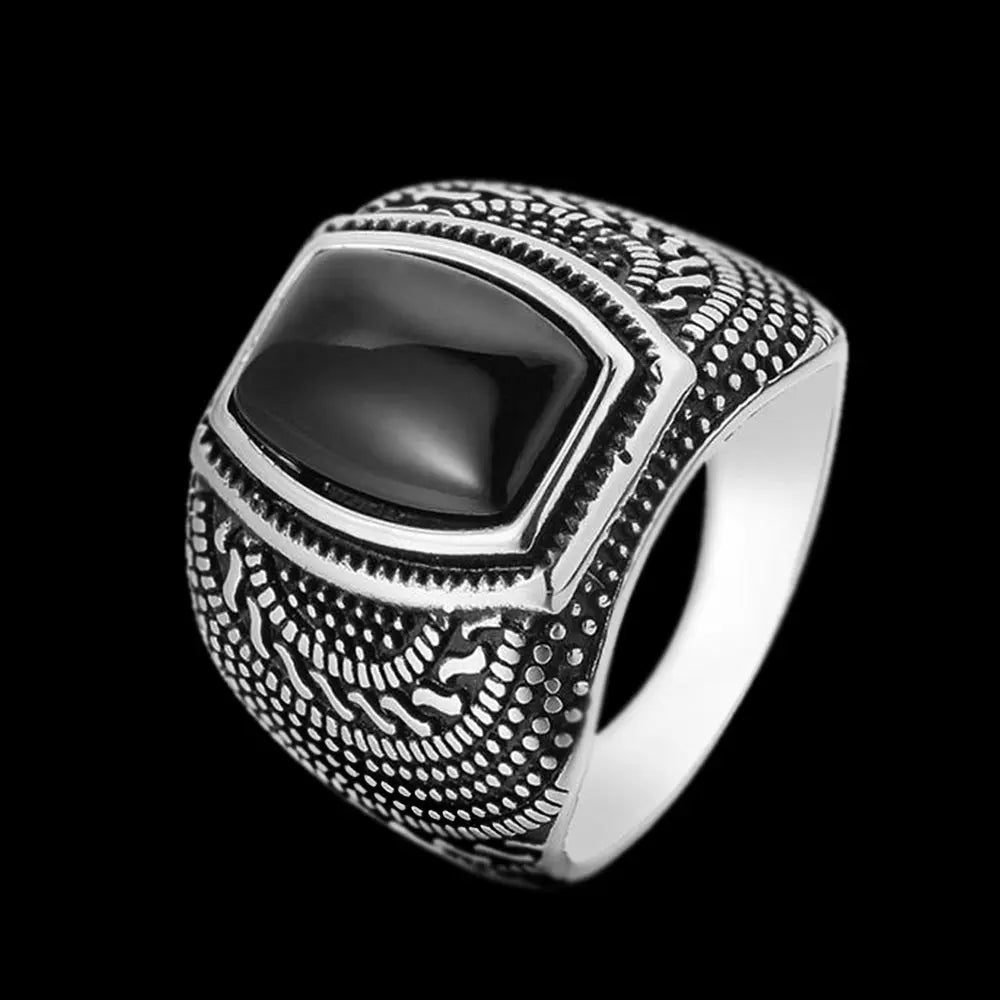 Obsidian-Turquoise Vintage Stainless Steel Ring