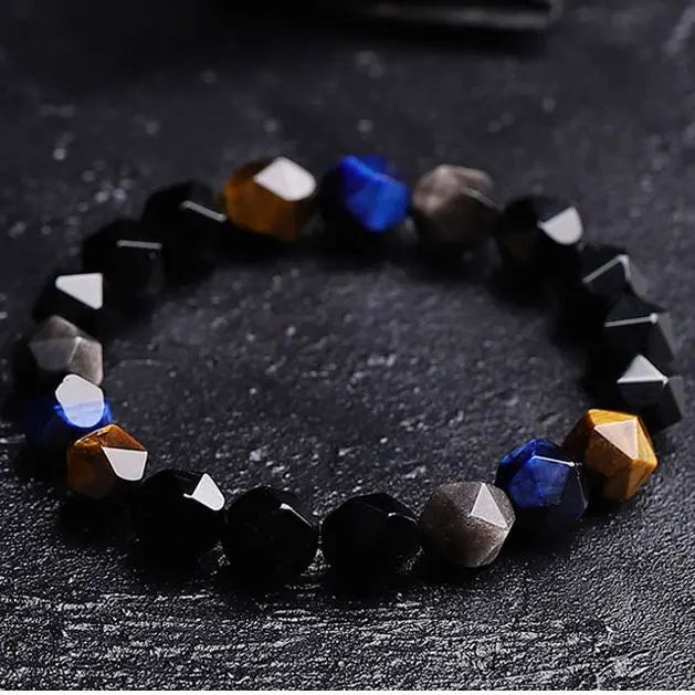 Icosahedron Beads Gemstone Shape Black Onyx Energy Stone bracelet