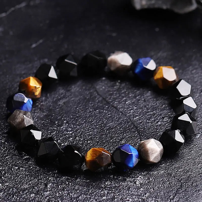 Icosahedron Beads Gemstone Shape Black Onyx Energy Stone bracelet