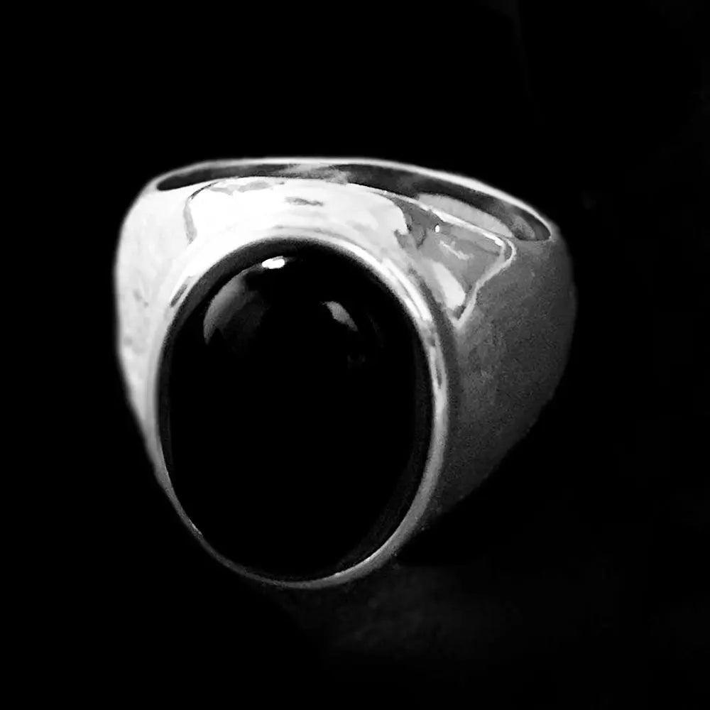 Oval Blue Turquoise-Obsidian Stainless Steel Ring
