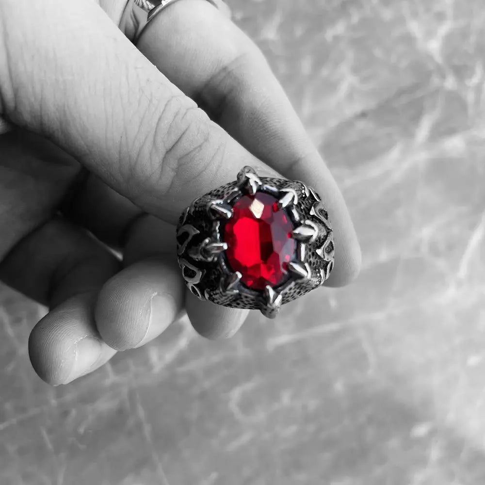 Oval Gemstone Stainless Steel Ring