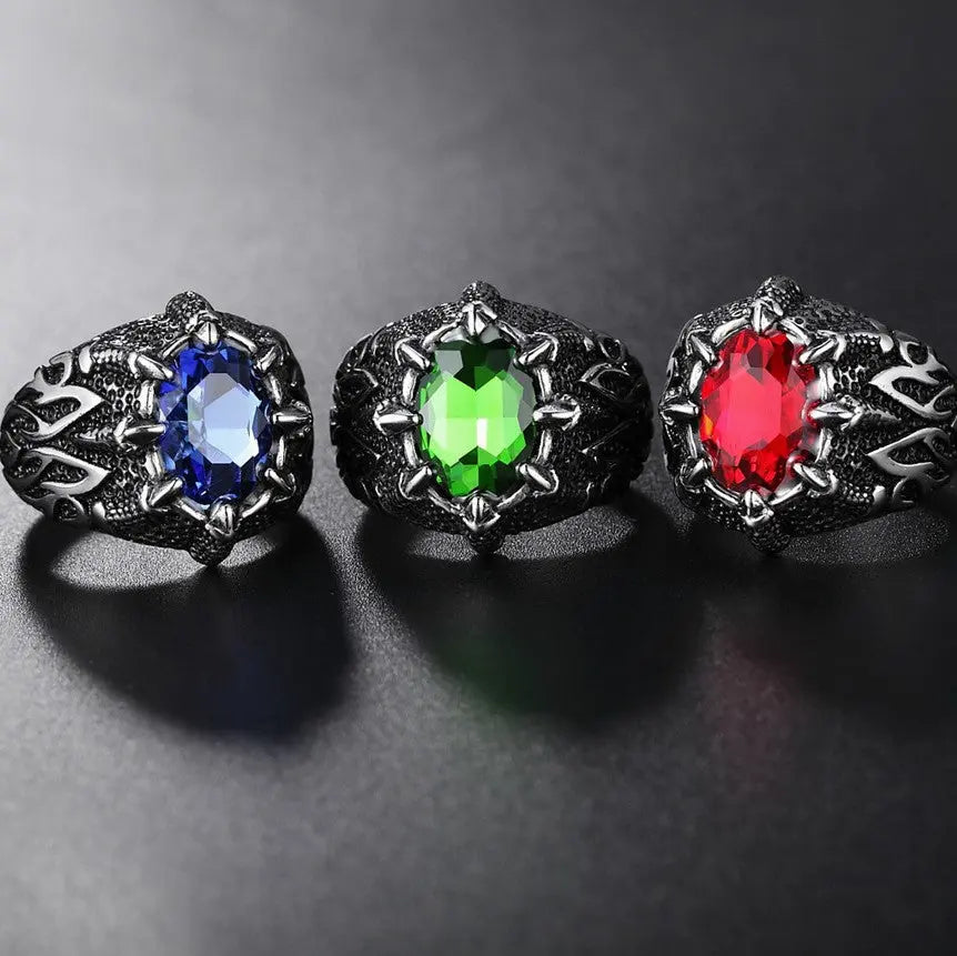 Oval Gemstone Stainless Steel Ring
