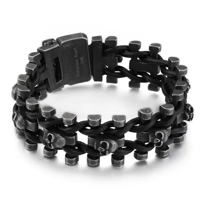 PU Braided Skull Stainless Steel Bracelet