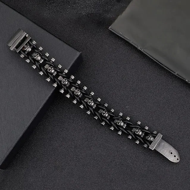 PU Braided Skull Stainless Steel Bracelet