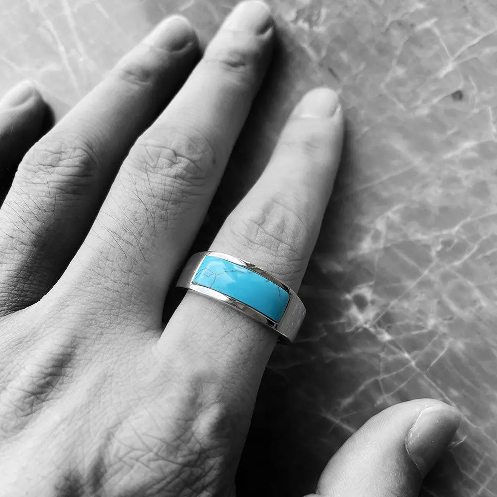 Parts Embedded Gemstone Stainless Steel Ring Band