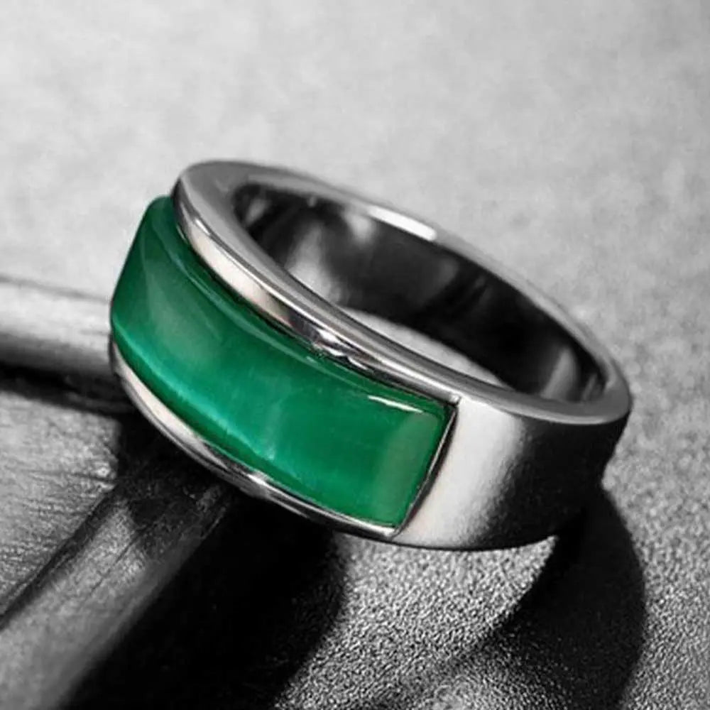 Parts Embedded Gemstone Stainless Steel Ring Band