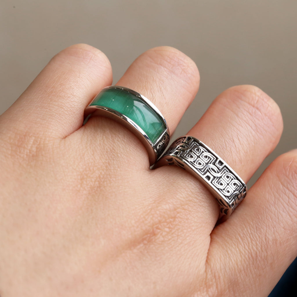 Parts Embedded Gemstone Stainless Steel Ring Band