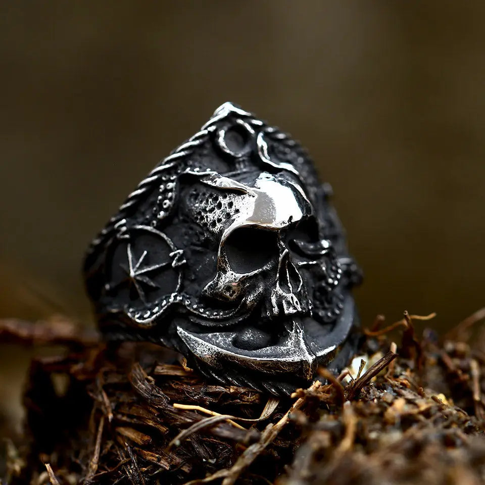Pirate Anchor Stainless Steel Compass Ring