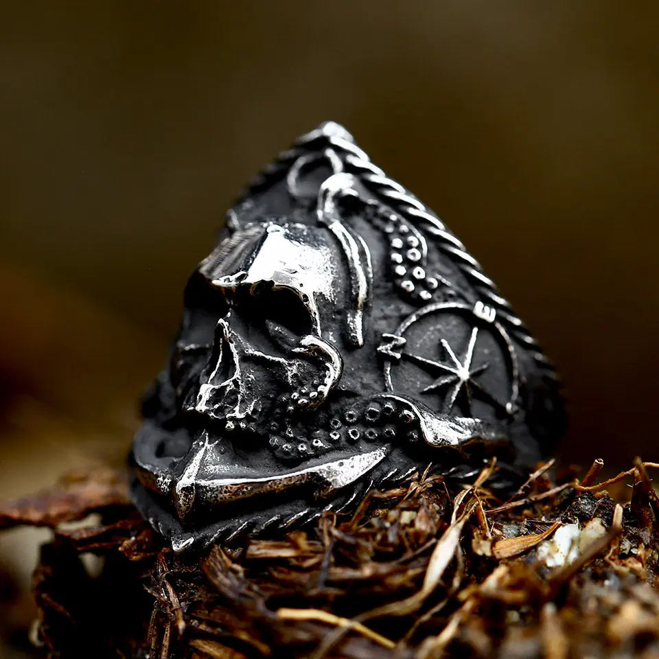 Pirate Anchor Stainless Steel Compass Ring