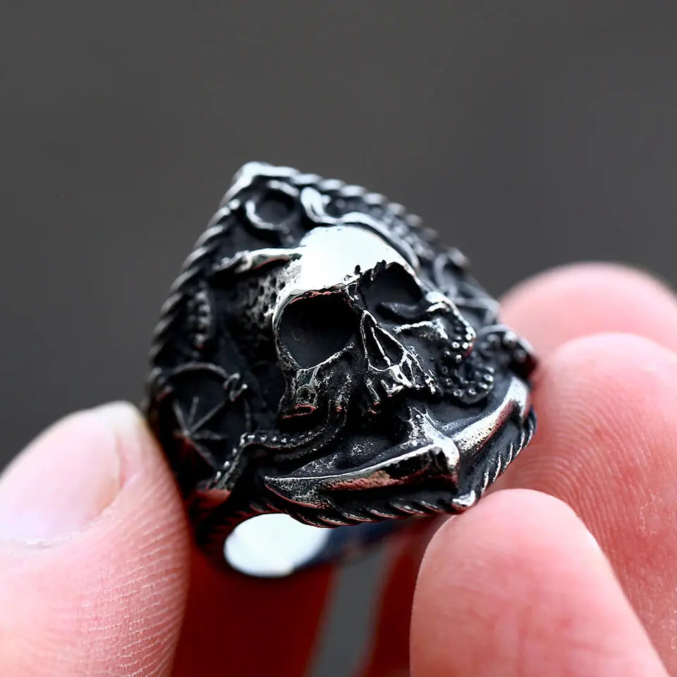 Pirate Anchor Stainless Steel Compass Ring