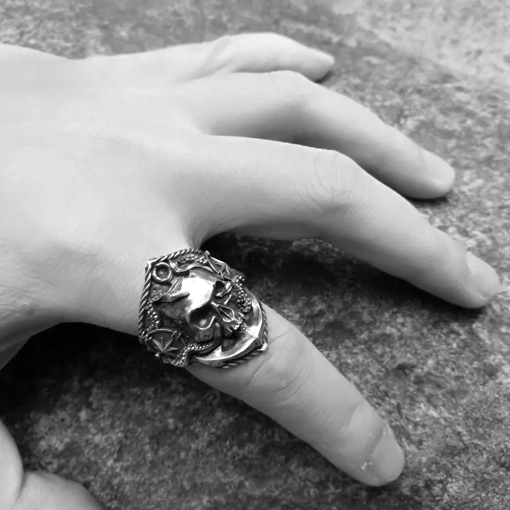 Pirate Anchor Stainless Steel Compass Ring