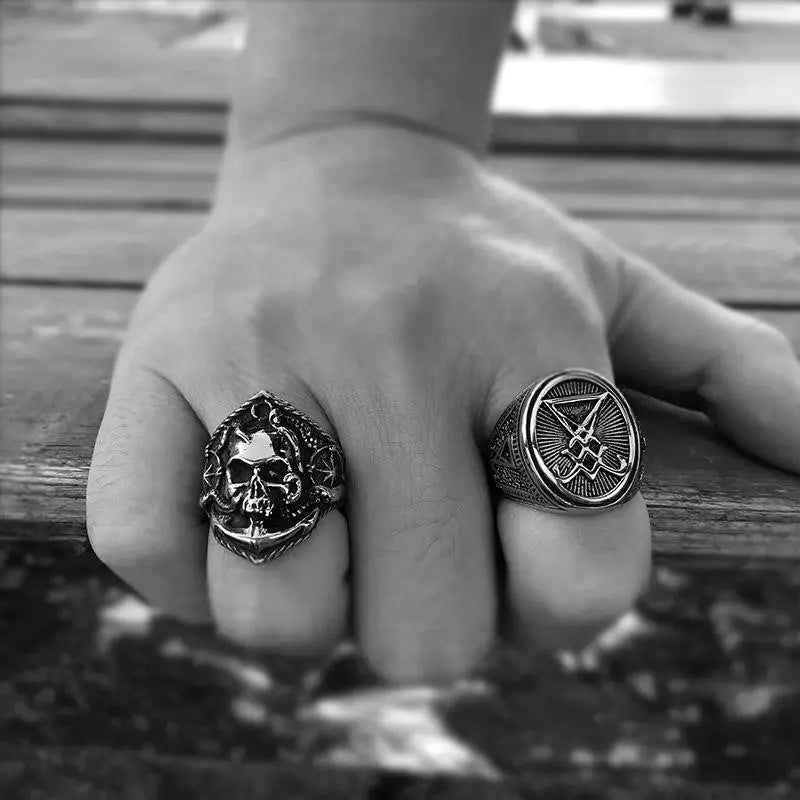 Pirate Anchor Stainless Steel Compass Ring