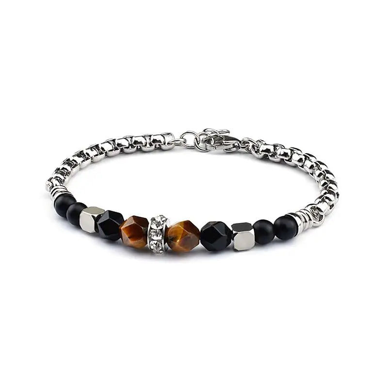 Polyhedron Natural Stone Bead Box Chain Bracelet