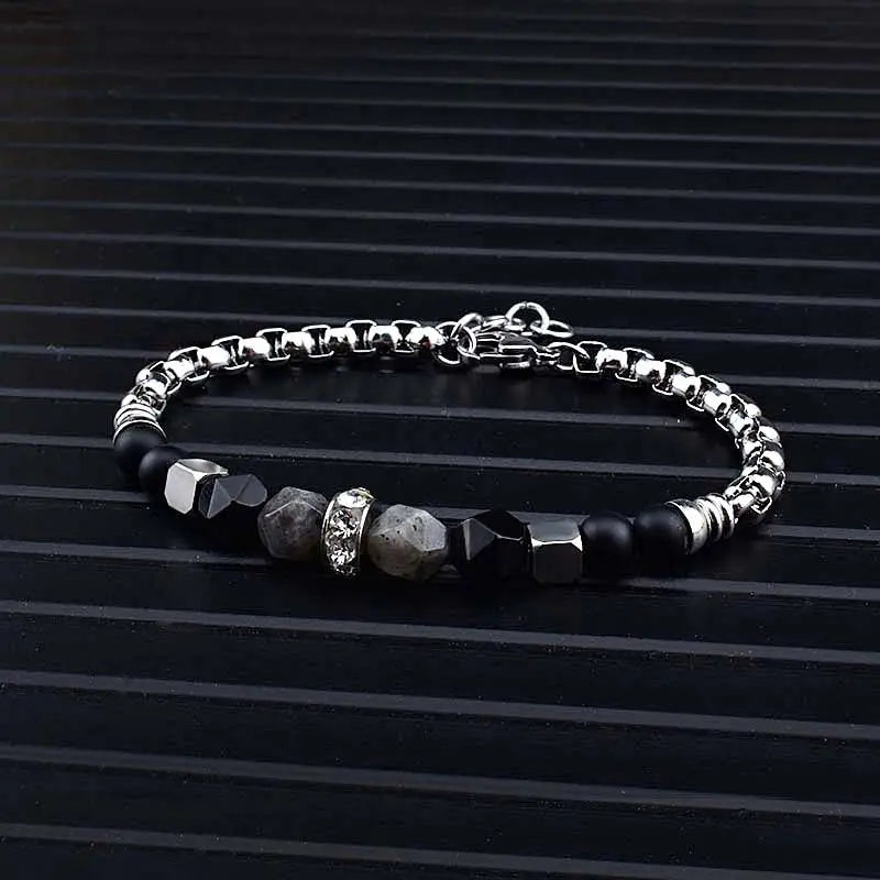 Polyhedron Natural Stone Bead Box Chain Bracelet