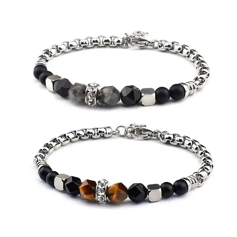 Polyhedron Natural Stone Bead Box Chain Bracelet