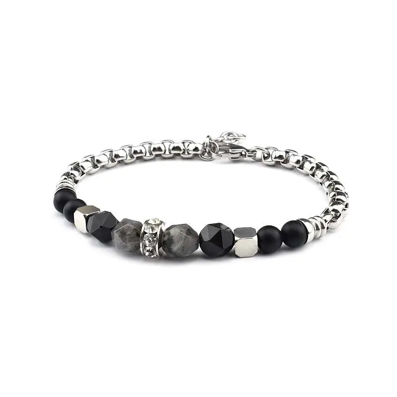 Polyhedron Natural Stone Bead Box Chain Bracelet