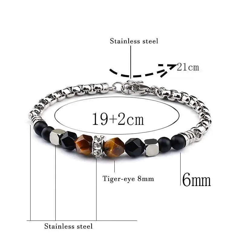 Polyhedron Natural Stone Bead Box Chain Bracelet