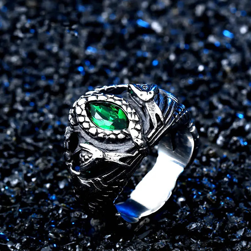 Power Snake Stainless Steel Emerald Ring